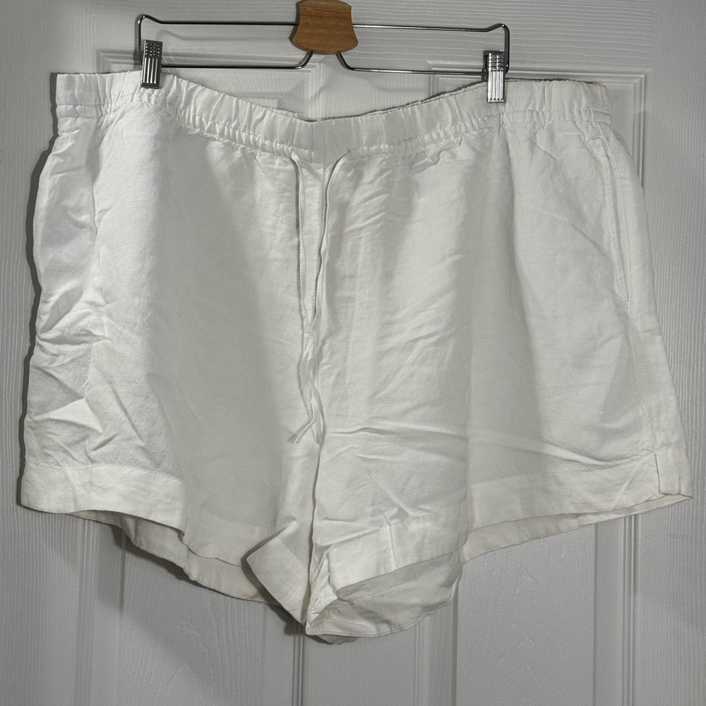 H&M White Linen Blend Shorts NWT XXL Coastal Summer Drawstring